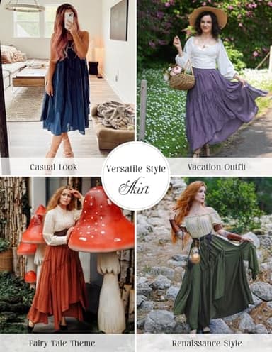 Scarlet Darkness Long Skirts for Women Renaissance Costume Pirate Maxi Skirt Plus Size with Pockets Black XL - Image 4