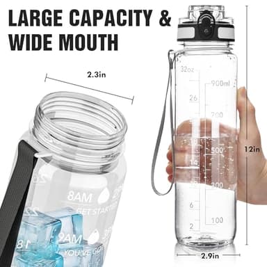 OLDLEY Water Bottle, 32oz Motivational Sports Water Bottle with Time Marker - Times to Drink - Tritan, BPA Free, Wide Mouth Leakproof, Clear (1 Bottle) - Image 9