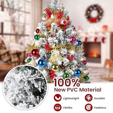 2FT Mini Flocked Christmas Tree With Lights - Prelit Tabletop Tree With 100 Branch Tips and 50+ DIY Ornaments - Indoor Decorations and Gifts for Men Women - Image 3
