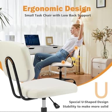 Sweetcrispy Small Office Computer Desk Chair with Wheels and Lumbar Support, Comfy Cute Armlees PU Leather Vanity Rolling Swuvel Task Chair No Arm for Adult, Student - Image 4