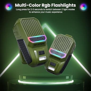 INFURTURE Wearable Bluetooth Speaker with RGB/Flashlight Clip On Bluetooth Speaker (Non-Magnetic)-Built-in Noise Reduction Mic for Hands-Free Music/Calls-for Work/Riding/Golf/Outdoor(Green) - Image 6