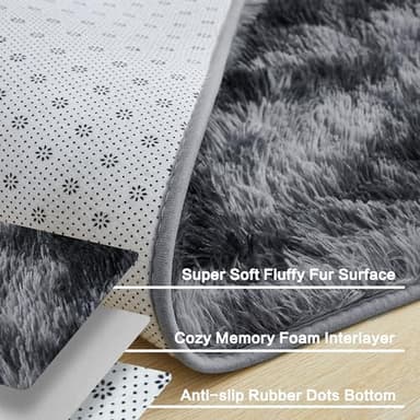 Andency 8x10 Area Rugs for Living Room, Upgrade Non-Slip Fluffy Soft Large Shag Bedroom Carpet, Tie-Dyed Dark Grey Big Indoor Thick Nursery Rug for Kids Dorm Home Decor Aesthetic - Image 4