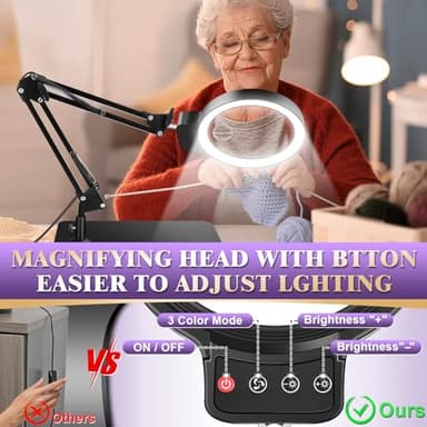10X 30X Large Magnifying Glass with Light and Stand, 5-inch Lighted Magnifier, 72 LED 3 Color Modes Stepless Dimmable, Hands-Free Magnifying Glass Desk Lamp for Reading Craft Hobby Close Work Black - Image 6