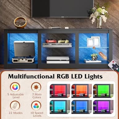 WLIVE LED TV Stand for 65 Inch TV, Modern Entertainment Center with Adjustable Glass Shelves & Customizable LED Lights, Sturdy Media Console for Living Room, Bedroom,Gaming (Black) - Image 4