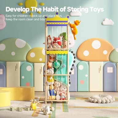 Easyego Stuffed Animal Storage Stuffed Animal Zoo, 60" Wood Large Animal Storage Toy Holder with High Elastic Rope, Zoo Organizer Cage for Nursery,Playroom,Bedroom - Image 6