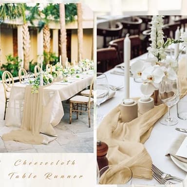 Sand 12 Pieces 35 x 120 Inches Long Cheesecloth Table Runner Gauze Fabric 10Ft Boho Table Runner Rustic Sheer Runner for Wedding Baby Bridal Shower Birthday Holiday Party Table Arbor Decor (Sand) - Image 5