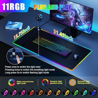 Mouse Pad with Phone Holder, Wireless Charging Desk Mat, RGB Gaming Mousepad Home Office Large Desk Pad with Ultra-Smooth Surface, Non-Slip Base, Waterproof Keyboard Pad, Classic Black Desk Mat - Image 4