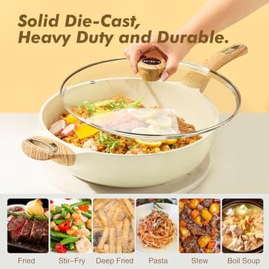 SENSARTE Ceramic Nonstick Frying Pan Skillet with Lid, 12 Inch Large Deep Frying Pan, 5 Qt Saute Pan, Induction Pan, Healthy Non Toxic Cooking Pan with Helper Handle, PFOA PFAS PTFE Free - Image 5