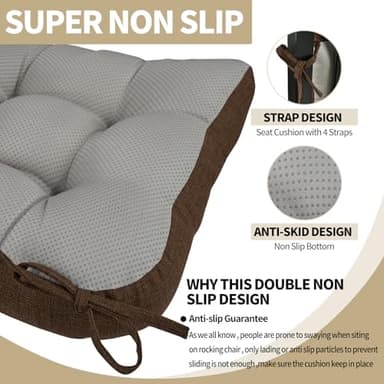 BUYUE Chair Cushion Set for Rocking Chair, Back Pillow & Seat Cushion with Ties, Original Woven Fabric Non-Slip Chair Pads for Elderly Sitting, Chocolate - Image 4