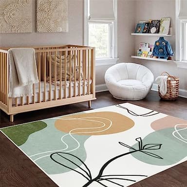 Wonnitar Boho Art 5x7 Rug, Washable Modern Abstract Living Room Area Rug, Minimalist Aesthetic Non-Slip Throw Rug for Bedroom, Non-Shedding Print Indoor Floor Carpet for Dorm Den (Art-Green,5'x7') - Image 6