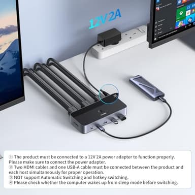 UGREEN HDMI KVM Switch 2 Monitors 2 Computers 4K@60Hz, with 4 USB 3.0 Ports for 2 Computers Sharing 2 Monitors Keyboard Mouse Printer with 4 HDMI Cables, 2 USB Cables, Power Adapter and Controller - Image 7