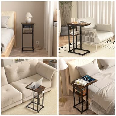 BALEINE Side Table with Charging Station, C-Shape End Table with Dual USB-C Ports and Outlets, Couch Table, Bedside Table for Small Spaces, Living Room, Bedroom (Marble White) - Image 7