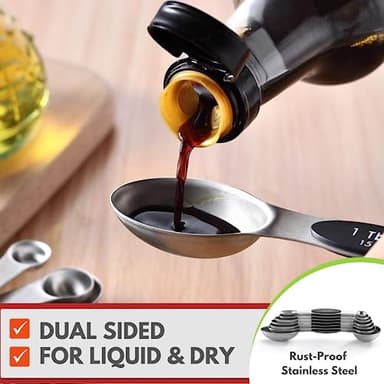 Spring Chef Stainless Steel Magnetic Measuring Spoons Set with Strong N45 Magnets, Heavy Duty Metal Kitchen Gadgets for Baking & Cooking, Fits in Most Kitchen Spice Jars, Set of 8 with Leveler, Black - Image 5