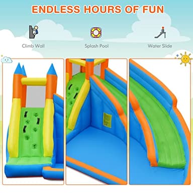 Costzon Inflatable Water Slide, Giant Bouncy Waterslide Park for Kids Backyard Outdoor Fun w/ 735w Blower, Climbing Wall, Splash Pool, 2-pcs, Blow up Water Slides Inflatables for Kids Party Gift - Image 7