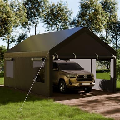 Shintenchi Carport 12' x 20' Heavy Duty Portable Garage, Carport Canopy with Side-Opening Door & Roll-Up Windows, Car Canopy for Truck,Car,Boat,Grey - Image 2