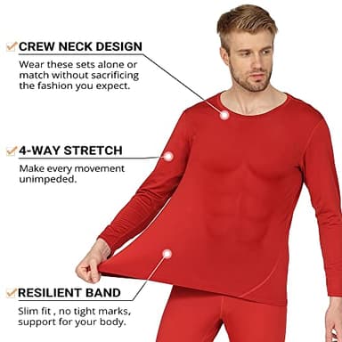 HEROBIKER Men Thermal Underwear Set Winter Skiing Warm Top & Bottom Thermal Long Johns Black (Red, Medium) - Image 2
