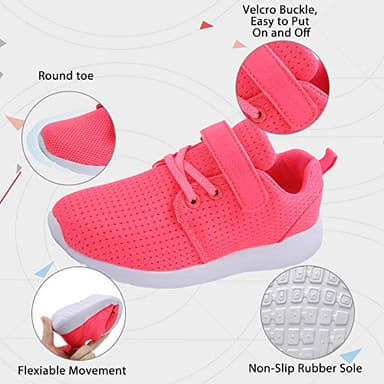 TOEDNNQI Boys Girls Sneakers Kids Lightweight Breathable Strap Athletic Running Shoes for Toddler/Little Kid/Big Kid Pink Size 9 - Image 3