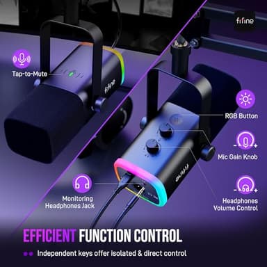 FIFINE XLR/USB Gaming Microphone Set, Dynamic PC Mic for Streaming Podcasting, Computer RGB Mic Kit with Boom Arm Stand, Mute Button, Headphones Jack, for Recording Vocal Voice-Over-AmpliGame AM8T - Image 8