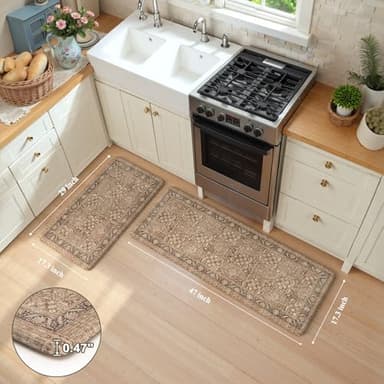 KIMODE Anti Fatigue Kitchen Mat, Boho Distressed Kitchen Rugs Sets of 2, Non Slip Kitchen Mat for Floor, Cushioned Comfort Standing Mat for Sink, Laundry, Office, Desk 17"x47"+17"x29" - Image 2