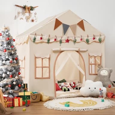 Besrey Kids Play Tent 2 in 1 with Padded Mat and Lights, Large Kids Playhouse with 2 Doors & 4 Windows, Indoor & Outdoor, Christmas Toddler Tent, 51" x35" x 51" - Image 9