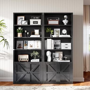 oneinmil 71.5" Tall Bookshelf and Bookcase, 6-Tier Wooden Bookshelves with Cabinet Doors, Floor Bookshelves and Office Storage Cabinets for Home Office, Living Room (Black 1 Pack, 6-Tier) - Image 2