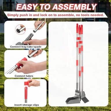 FUSBUNTY Pooper Scooper, Long Handle Dog Pooper Scooper, Heavy Duty Stainless Steel Rake with Tray & Spade Set for Pet Waste Removal, for Grass, Dirt or Gravel - Image 5