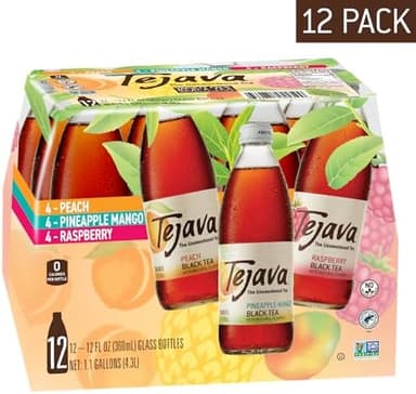 Tejava Black Tea Sampler, 12 ounce (12-Pack) Glass, Unsweetened, Peach, Raspberry and Pineapple-Mango, Ready-to-Drink Premium Iced Tea - Image 5