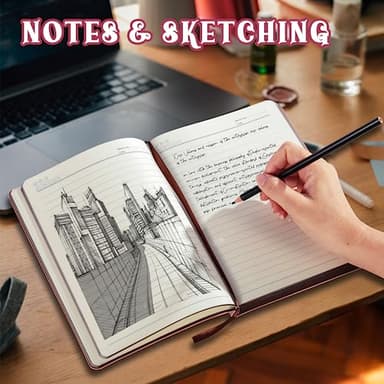 Fetinar 2025 Leather Vintage Journal Notebook,300 Pages,Leather Softcover Lined Journal Notebooks for Women Men,Notebook Journals for Writing Travel,Business,Office,Rose Gold Pink - Image 4