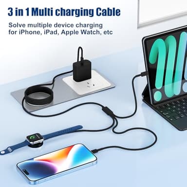 Susnwere 3 in1 USB C Magnetic Watch Charger,Magnetic iWatch Fast Charging Cable 6ft for iPhone 16/15/14/13/12 Pro/Max/XR/XS/XS Max and Apple Watch Series SE/8/7/6/5/4/3/2/1 38mm 40mm 42mm 44mm 45mm - Image 2