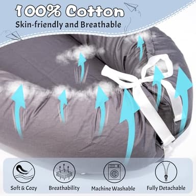 Baby Lounger, Infant Nest Cover, Newborn Lounger Cover Co Sleeper for Baby 0-24 Months, 100% Cotton Breathable Cosleeper for Baby in Bed, Soft Baby Essentials Gifts, Machine Washable (Gray) - Image 2