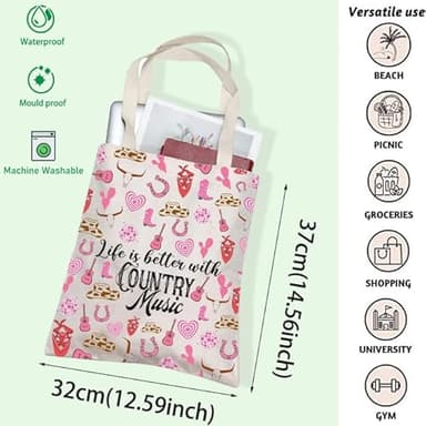 Country Music Lover Gift Country Girl Makeup Bag Life Is Better With Country Music Zipper Pouch Western Rodeo Gift (MUSIC TOTE) - Image 2