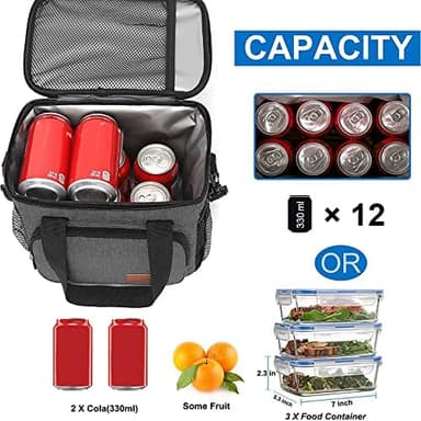 Femuar Lunch Bags for Women/Men, Insulated Lunch Bag for Work Office Picnic - Lunch Cooler Bag Leakproof Lunch Box with Adjustable Shoulder Strap - Grey(8.7L - Image 4