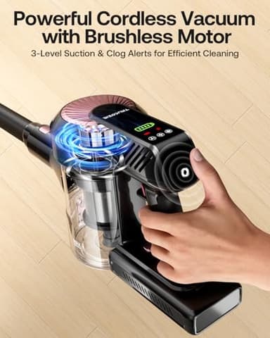 Cordless Vacuum Cleaner, 40Kpa 45Mins Vacuum Cleaners for Home, 8-in-1 Lightweight Stick Vacuum with Powerful Suction, Anti-tangle Wireless Vacuum for Carpet, Tile, Pet Hair, Hardwood Floors, Black - Image 6