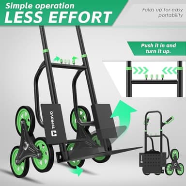 Teprovo Stair Climbing Hand Truck 440lb,Heavy Duty Dolly Cart for Stairs,Thickened Upgraded Steel Tube Folding Stair Climbing Trolley with Six Wheels and Telescoping Handle - Image 5