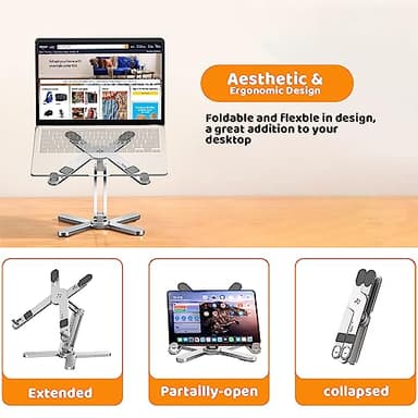 Moallia Laptop Stand with 360 Rotating Base, Computer Notebook Laptop Riser Metal Holder for Desk Collaborative Work, Fully Foldable for Easy Storage, Fits All MacBook, Laptops up to 16 inches - Image 3