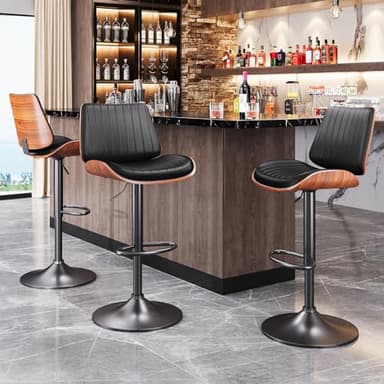 YaFiti Bar Stools Set of 4, Bar Stools for Kitchen Island with Bentwood Back and Leather Seat, Swivel Barstools for Kitchen Counter, Bar, Black - Image 7
