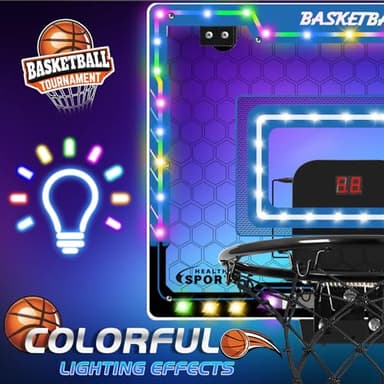 AOKESI Mini Basketball Hoop Indoor with Scorer and Batteries|Inside Basketball Hoop Over The Door with Colorful LED Lighting|Toy Basketball Gifts for Boys Girls Teens Adults, Blue - Image 2