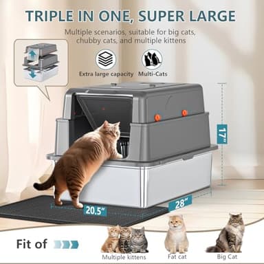 XXXL Extra Large Stainless Steel Litter Box with Lid, 28" L x 20.5" W x 17" H Covered Stainless Steel Litter Box, Suitable for Large Cats and Multiple Cats, Non-Sticky, Anti-Leakage, Easy to Clean - Image 7