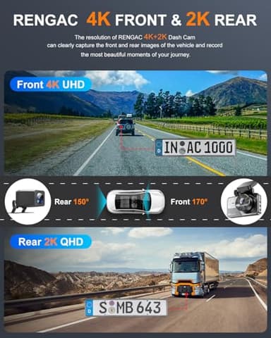 Dash Cam Front and Rear 4K+2K, Dash Camera for Cars, Car Camera, Dual Dashcams for Cars with Night Vision, Built-in WiFi 64GB Card, 24 Hours Parking Monitor, Loop Recording - Image 2