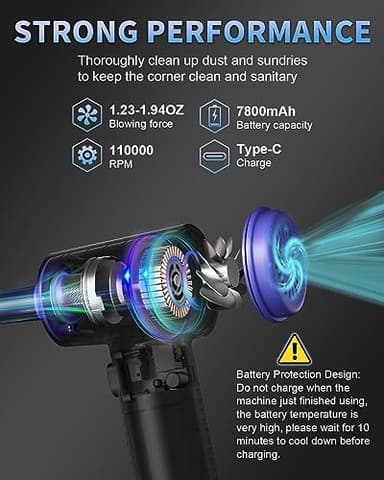 CLEVAST Compressed Air Duster - 3 Gear 110000RPM Electric Air Duster, 3 in 1 Versatile with LED - Cordless Dust Blower & Mini Vacuum & Inflating for PC, Computer, Keyboard, Rechargeable Canned Air - Image 3