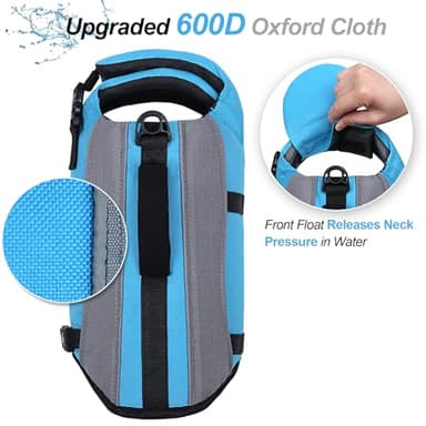 VIVAGLORY Front Float Dog Life Vest, Dog Life Jacket for Swimming & Boating, Swimming Vest with Chin Float & Handle, Ripstop & Buoyancy for Puppy Doggy, XS, Blue - Image 3