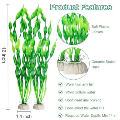 MyLifeUNIT Artificial Seaweed Water Plants for Aquarium, Plastic Fish Tank Plant Decorations 10 PCS (12 Inches Tall, Green) - Image 2