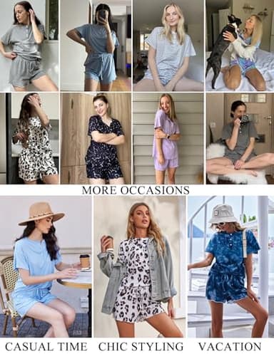 Ekouaer 2 Pack Womens Pajama Sets Short Sleeve Top with Shorts Soft Comfy Loungewear Sleepwear M - Image 2