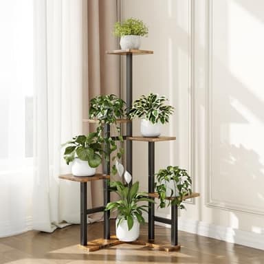 Yzosvki Corner Plant Stand Indoor, 6 Tiered Corner Plant Shelf Flower Stand for Multiple Plants, Plant Shelves Organizer Rack for Living Room, Balcony, Patio, Garden, Square Rustic Brown - Image 7