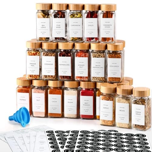 DWTS DANWEITESI 36 Pcs Glass Spice Jars - 4oz With Bamboo Lids, Empty Bottles With Labels, Kitchen Spice Jars With Shaker Lids - Image 1