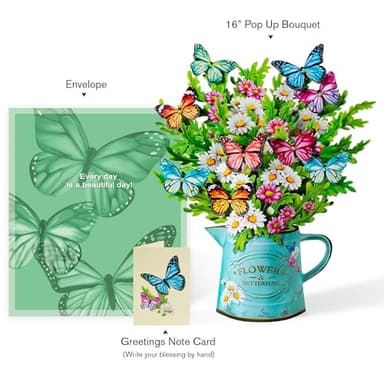 Airpark Pop Up Flower Card, 16 Inch Daisies and Butterflies 3D Paper Flowers Bouquet, Popup Greeting Cards with Blank Note Card & Envelope, Birthday, Graduation Decorations, Get Well Soon,Thank You Gifts for Women Mother - Image 4