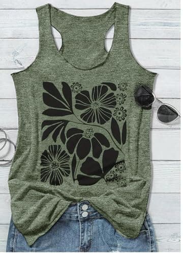 Boho Tank Tops for Women Retro Floral Graphic Tops Ladies Summer Basic Vacation Tank Tops 2025 Trendy Sleeveless T Shirt(Large,Floral Green 4) - Image 3