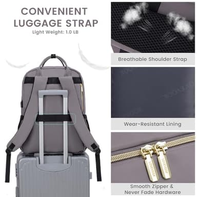 LOVEVOOK Laptop Backpack for Women, Water Resistant Travel Work Backpacks Purse Stylish Business Teacher Nurse Computer Bag with USB Charging Port,Purple Gray - Image 6