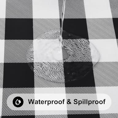 Smiry Rectangle Picnic Table Cloth, Elastic Waterproof Fitted Vinyl Tablecloths, Flannel Backed Buffalo Plaid Table Covers for Dining, Camping, Outdoor (Black and White, 36" x 60") - Image 3