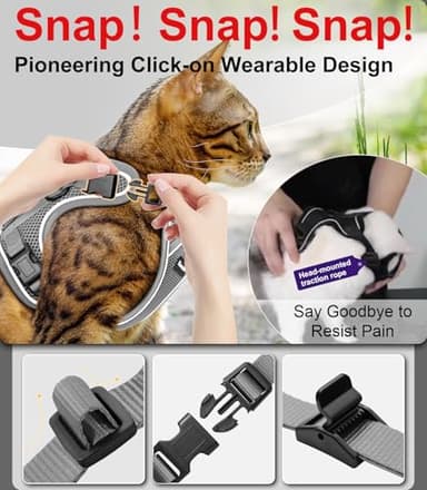 Cat Harness and Leash for Walking Escape Proof Soft Adjustable Cat Leash Breathable Comfortable Vest Easy to Wear Kitten Harness for Outdoor Travel Grey XS - Image 4